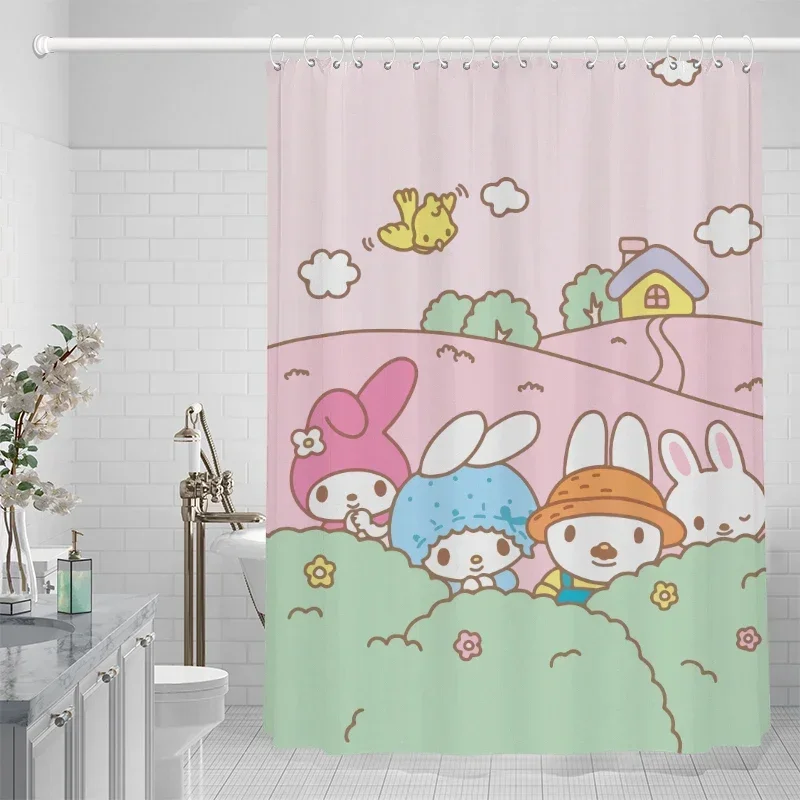 Sanrios Kuromi Cinnamoroll Shower Curtain Cute Shower Curtain Bathroom Waterproof Bath Curtain with Hooks Washable Cloth Decor