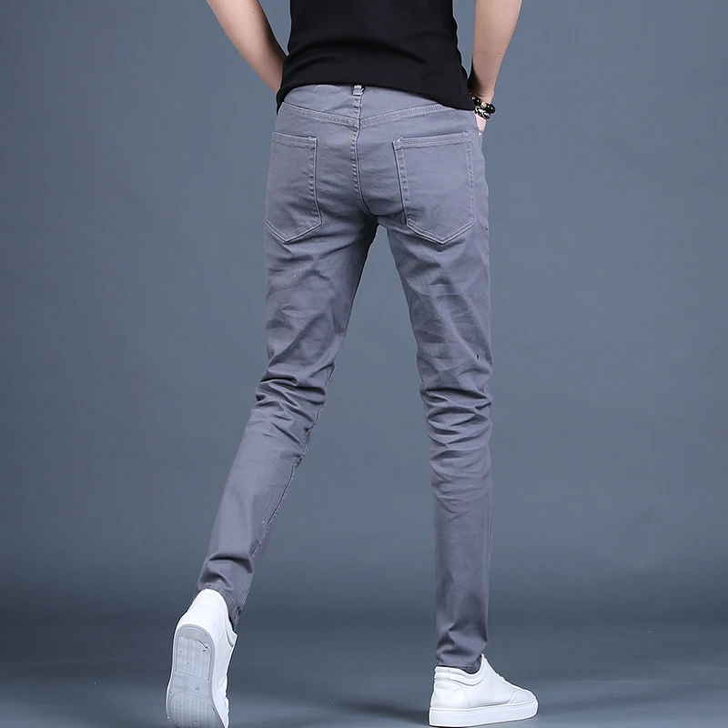 Cotton Slim Fit Black Jeans Men Solid Colors Casual Pants Outdoor Stretch Denim Trousers