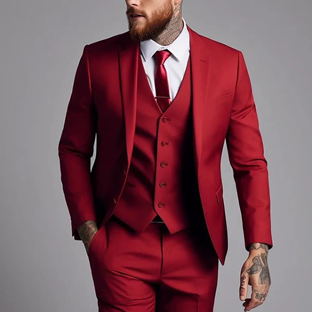 

Daily Red Festive Single Breasted Men Suit Three-pieces(Jacket+Pants+Vest) Party Prom Wedding Set