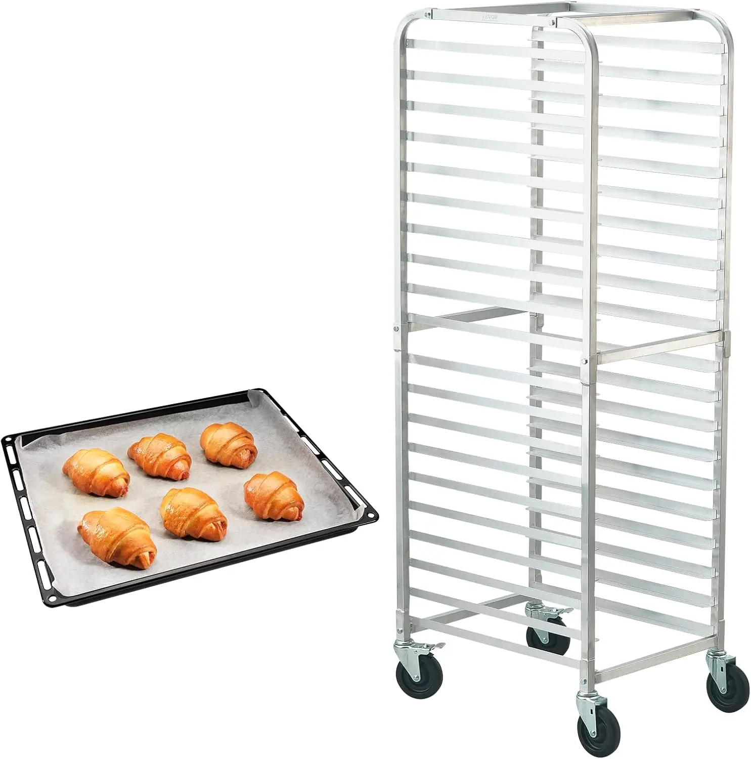 VEVOR Bun Pan Rack, 20-Tier Commercial Bakery Racks with Brake Wheels, Aluminum Racking Trolley Storage for Half & Full Sheet, S