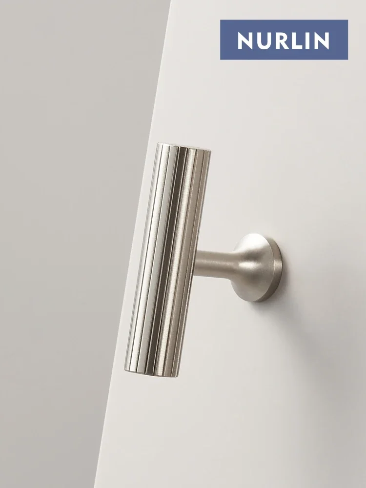 

Nurlin Solid Brass Art Deco Style Vertical Lines Linear Kitchen Cabinet Knobs Silver Nickel Drawer Handle Pull
