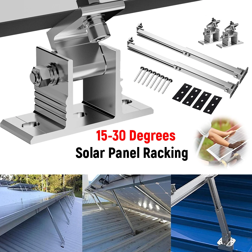 

Solar Holder End Clamp Kit Adjustable Solar Panel Mounting Bracket Aluminum Alloy Flat Roof Mount Holder 15-30 Degrees