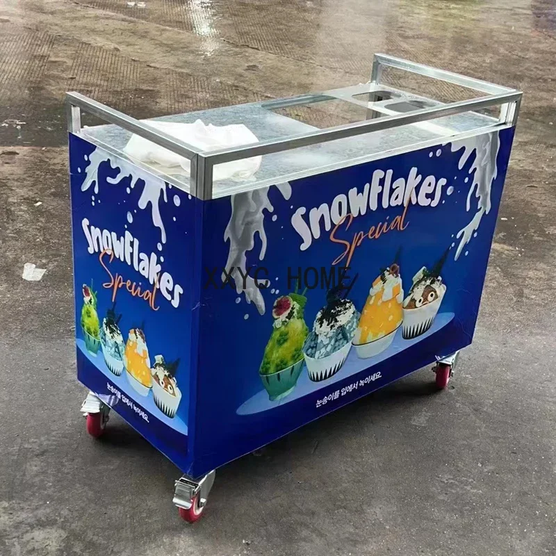 Korean Snowflake Ice Machine Folding Trolley Street Stall Mobile Booth Milk Mango Bingsu Shaver Smoothie Crusher