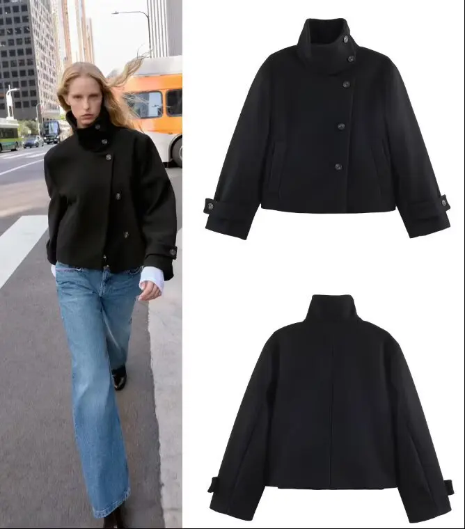 Street autumn/winter solid color women's turtleneck coat Y2K hip-hop retro Harajuku cute casual fashion versatile new women tops