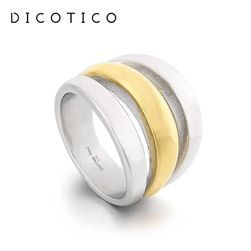 

New Stainless Steel Rings For Women Three Layer Shiny Gold Silver Color Famale Rings Wedding Bands Bridal Sets Jewelry Wholesale