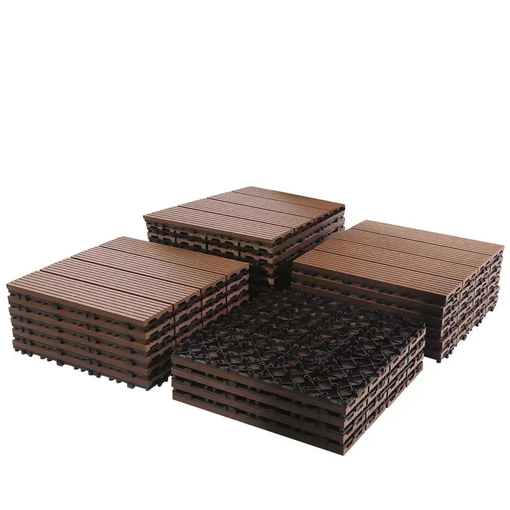 Outdoor Patio Deck Tiles 24PCS Interlocking Wood Plastic Composite 12