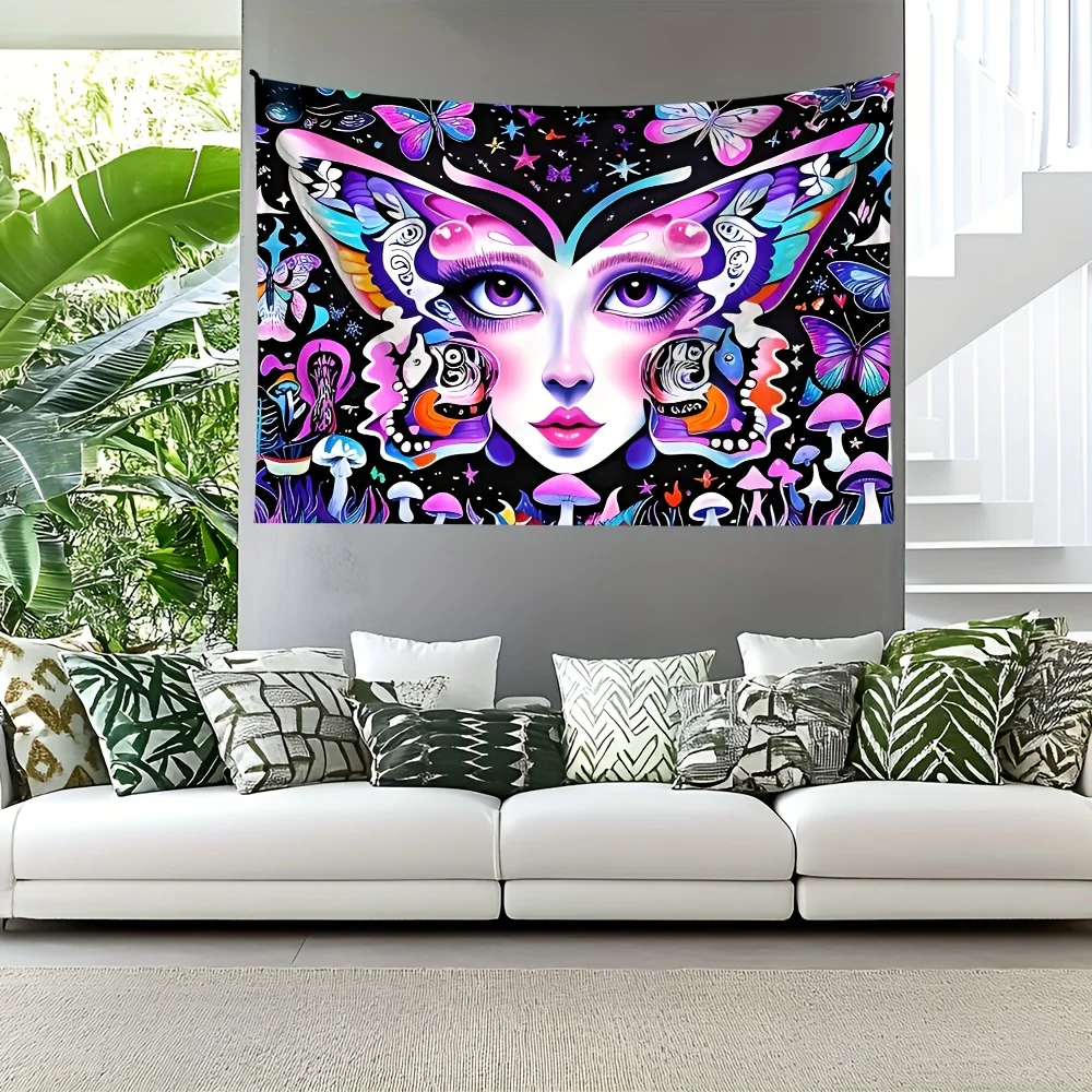 VIKAMA Wandteppich mit psychedelischem Schmetterlingsgesicht, Wohnzimmer, Schlafzimmer, Schlafsaal, dekorativer Wandbehang, Spielezimmer, Wandbehang