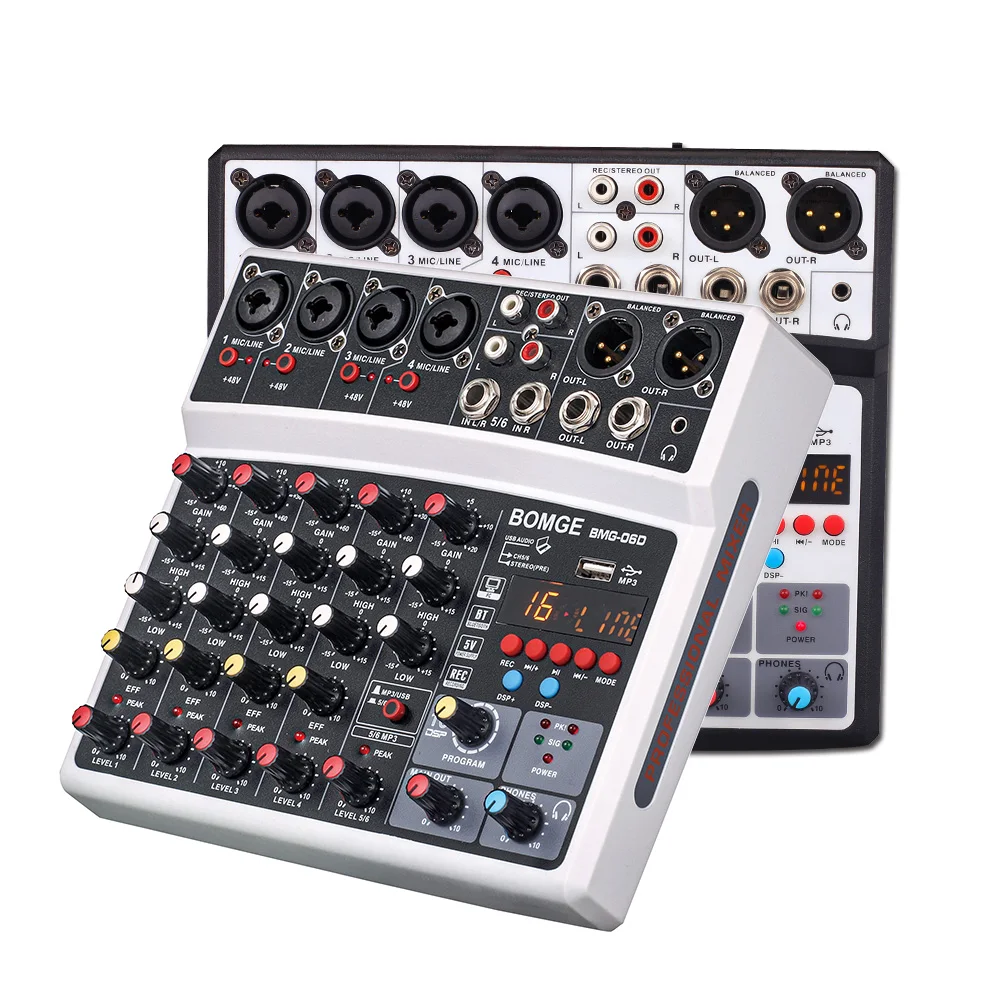 

2025 hot sale BMG-06D Mixer with Usb Audio Interface 48v Mixing Console Stereo Dj Mixer