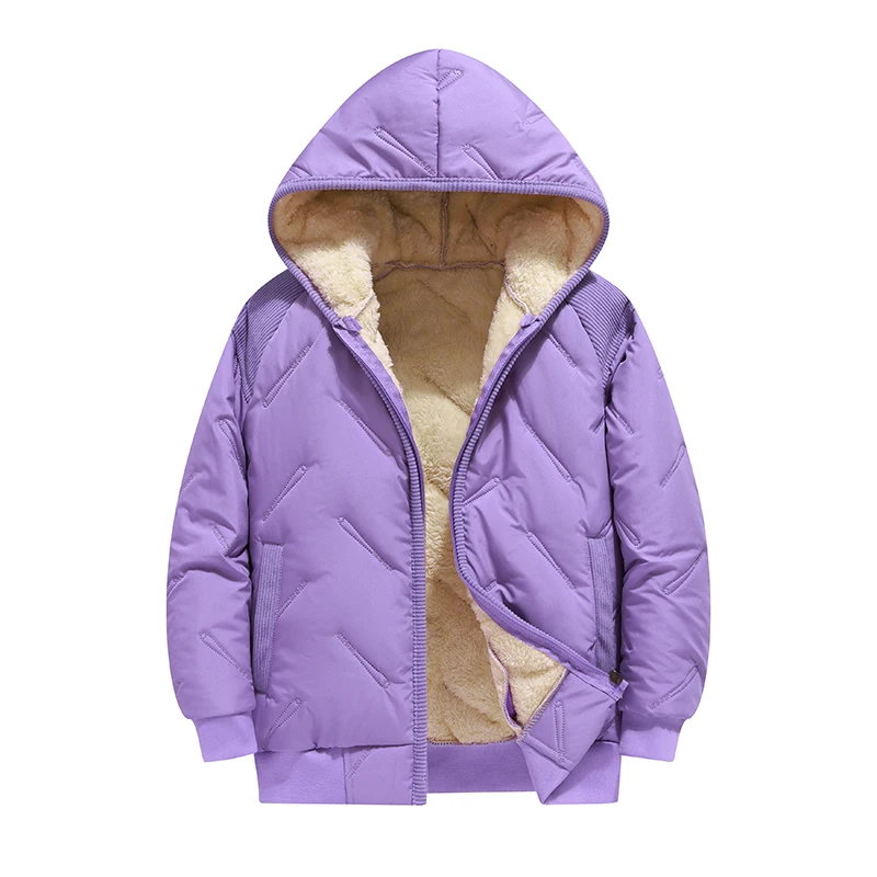 Dubbped Winter Keep Warm Boys Girl Jacket Lined With Velvet Thick Cotton Padded Hooded Coat Kids Children Out The Cold Outerwear - Image 3