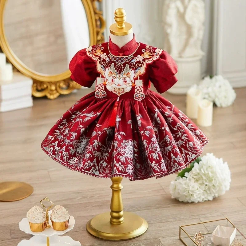 2025 Chinese Style Red Dress Baby Girl 1st Birthday Tang Zhuazhou Princess Gown First Year Party Celebration Baptism - view 3
