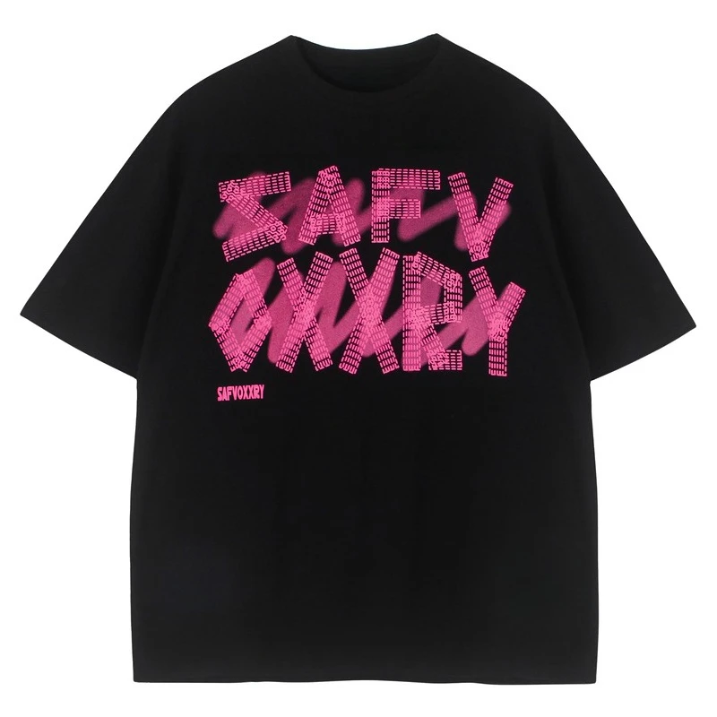 

2025 Hip-hop Fashion Design Sense Letter Printing Crew Neck Short-sleeved T-shirt Men's American Oversize Versatile T-shirt