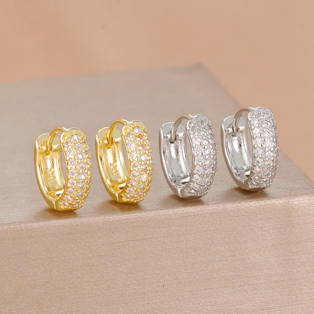 2PCS Exquisite Geometry Zircon Hoop Earrings For Woman 14K Gold Plated Classic Temperament Piercing Earring Fashion Jewelry Gift