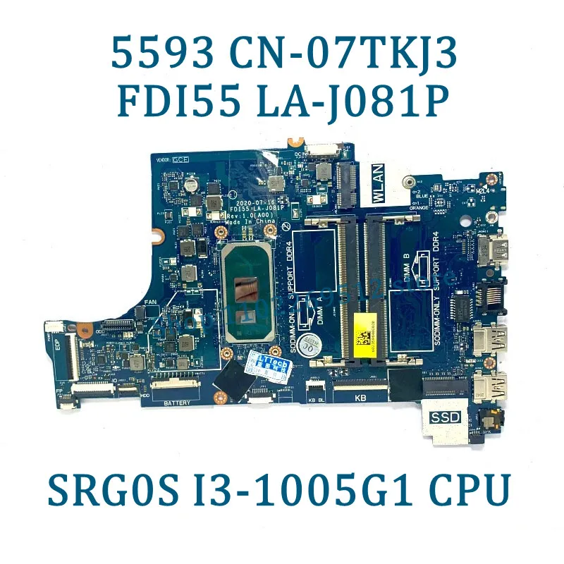 Imagem -02 - Placa-mãe do Portátil para Dell Cpu Cn07tkj3 07tkj3 Cn-047mf0 047mf0 Fdi55 La-j081p 100 Testado Bom