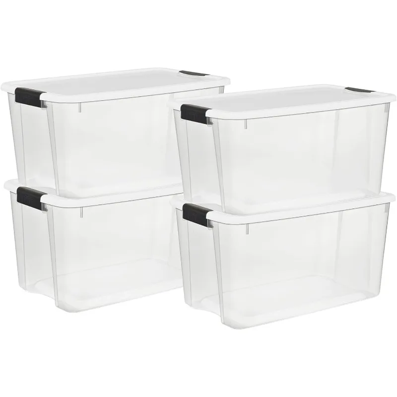 4-Pack Ultra Latching Box, Large Storage Bins w/ Lids, Clear Plastic, 70 Quart