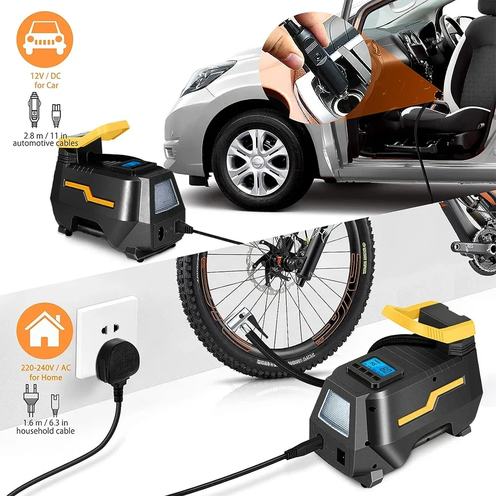 Car Tire Inflator Air Compressor 2-in-1 Power Supply 110v-220v 12v Portable Electric Pump For Motorcycles And Cars