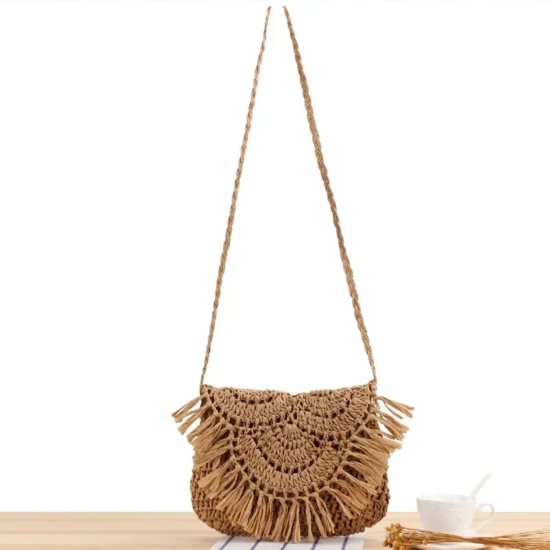 

Summer Straw Bags For Women Handmade Tassel Beach Bags 2024 Raffia Rattan Woven Handbags Vacation Shoulder Crossbody Bags Clutch
