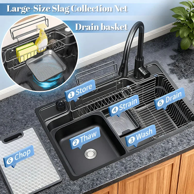 

Multifunctional Double-track Combi-style creative Large-capacity Kitchen Sink Wash Drain Pull-out tap Slag collection net