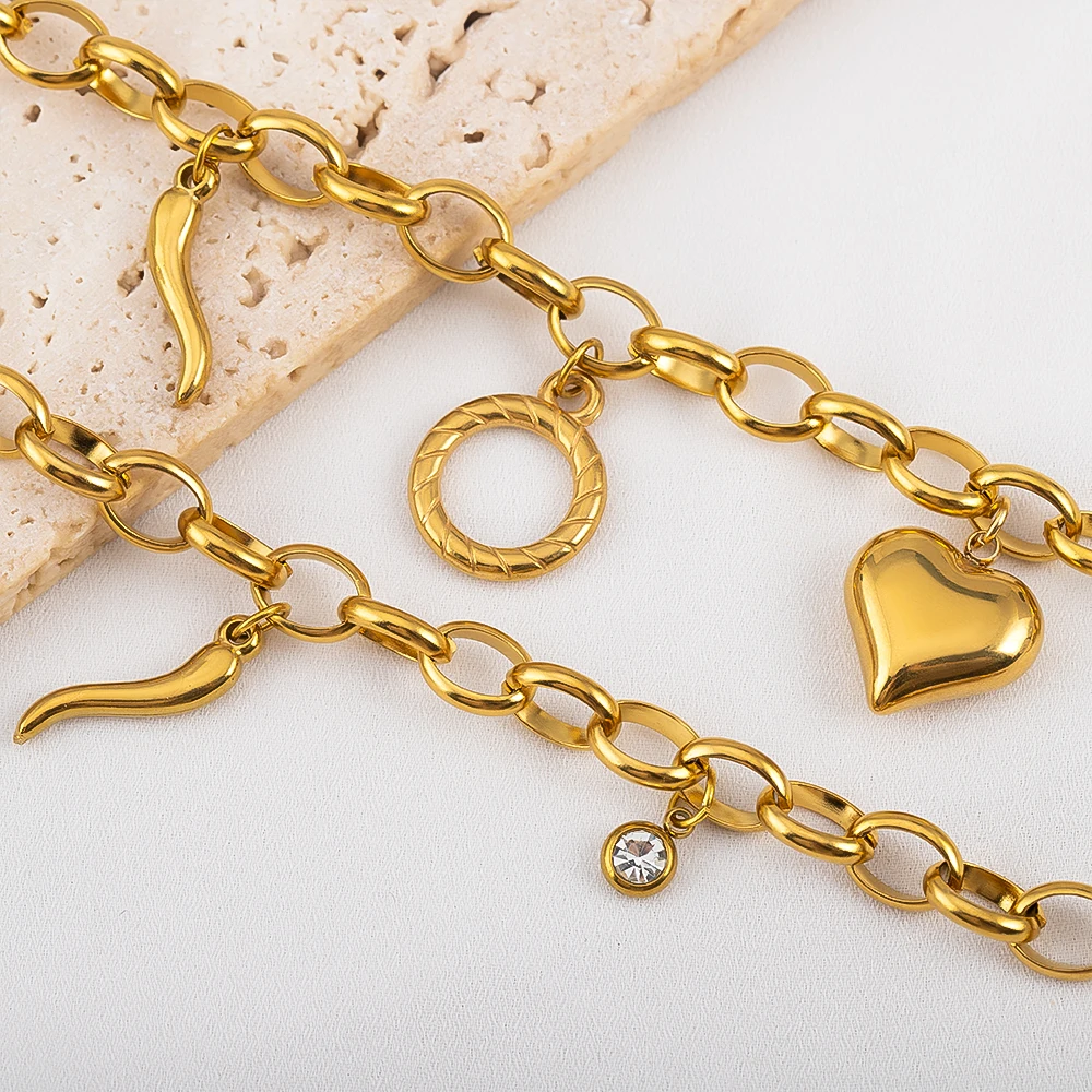 Hoge kwaliteit roestvrijstalen dikke kettingarmbandbasis met chilipeper hart hanger OT gesp karabijnsluiting sieraden maken