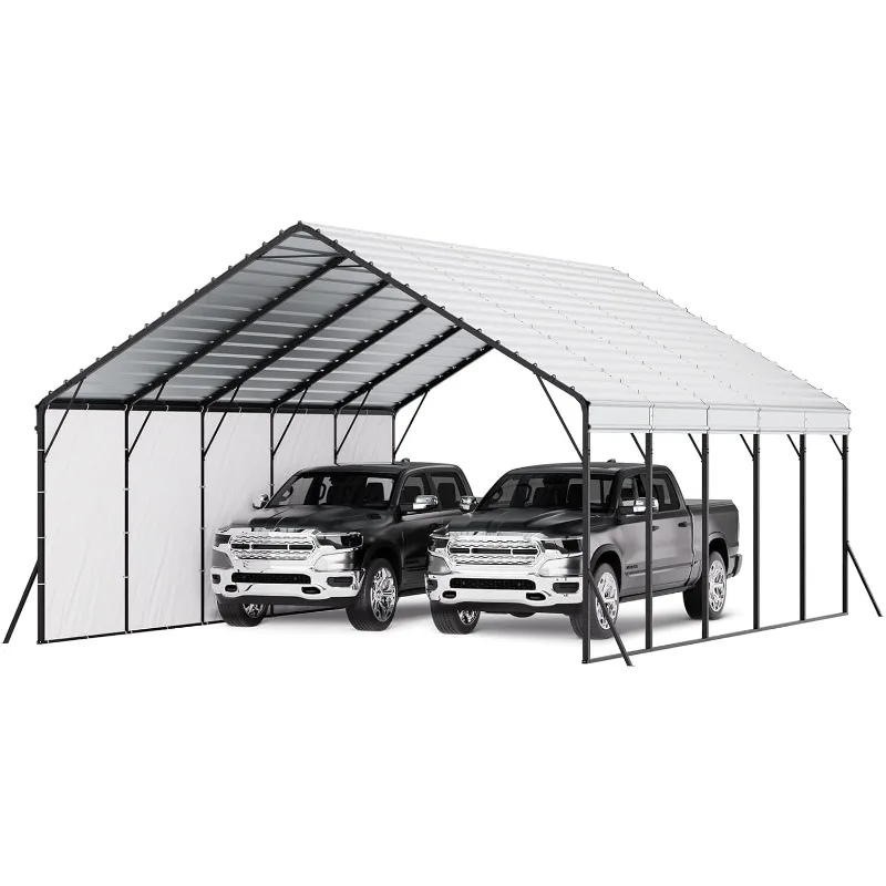 

NEW 20x24 ft Heavy Duty Metal Carport, Outdoor Car Shelter with Removable PE Sidewalls, Steel Frame Garage,and Equipment Storage