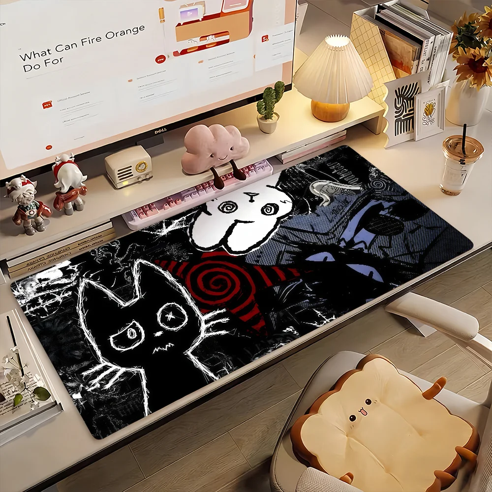 Cartoon Creepy Cat Mauspad, rutschfeste Gummi-Gamer-Balance-Computermatte, Dekoration, Schreibtischunterlage, Laptop, Büro, groß