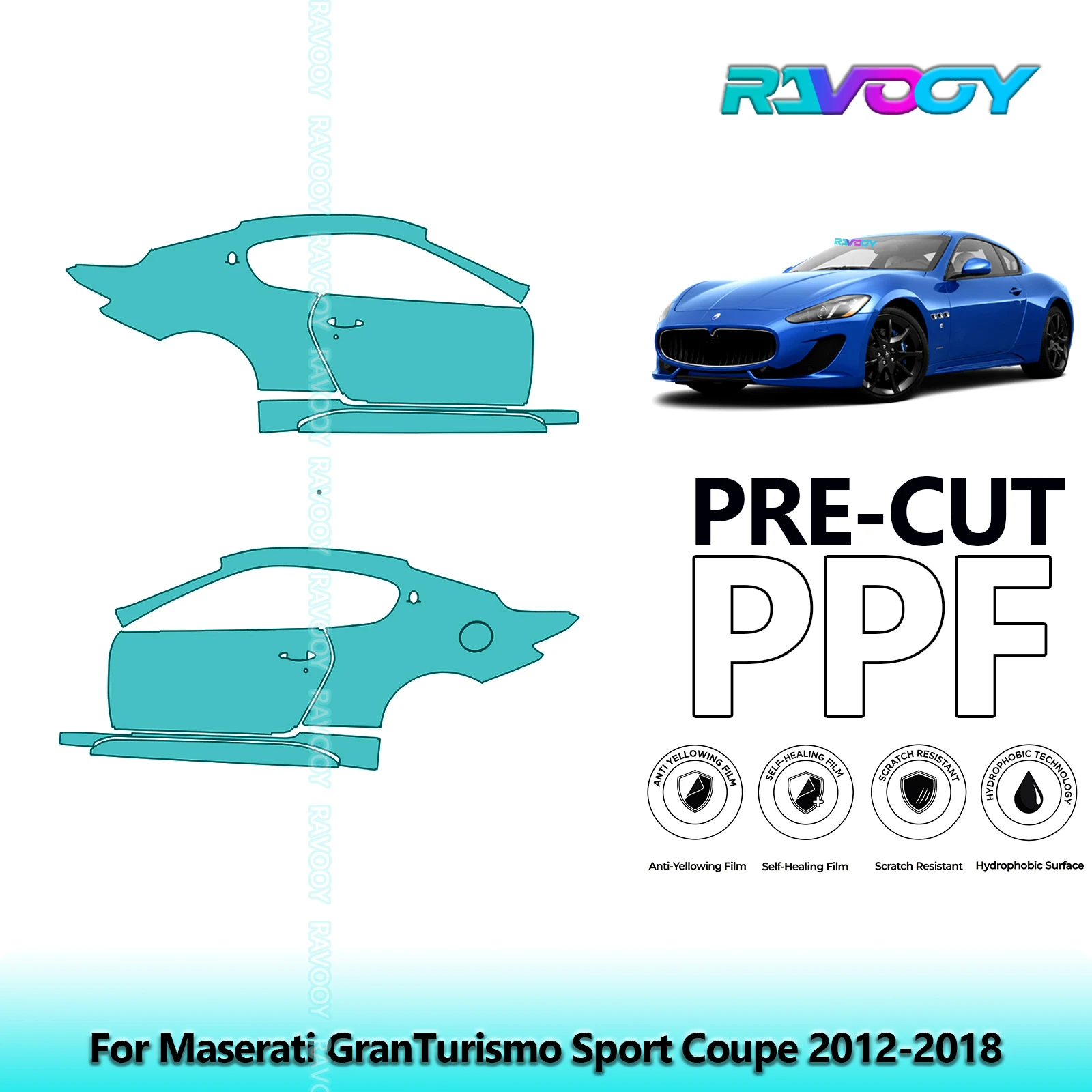 

For Maserati GranTurismo Sport Coupe 2012-2018 8.5mil Pre-Cut PPF Door & A/B Pillar Kit TPU Paint Protection Film Set
