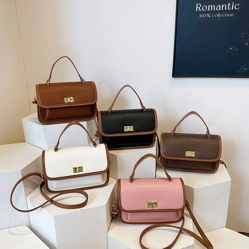 

One Shoulder Messenger Bag New Handbag High Texture Niche Fashion Retro Contrasting Color Small Square Bag