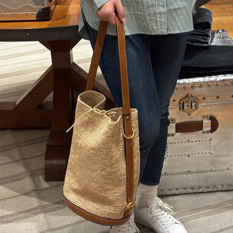 

Fashion Handmade Straw Bag Large Capacity Summer Beach Shoulder Bag Women Girls Handbag Rattan Woven Tote Bag For Ladies