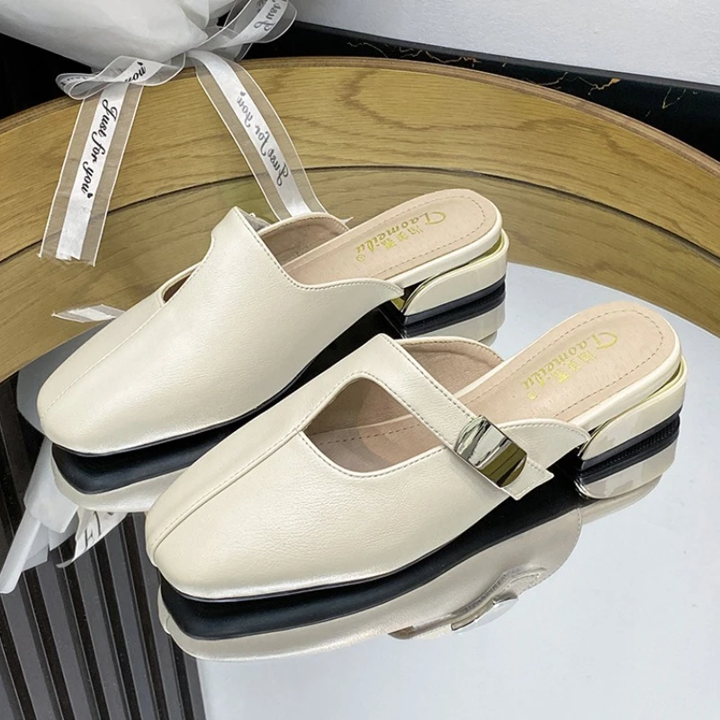 

Новинка, тапочки на массивном каблуке, женские летние модельерские сандалии-мюли с квадратным носком на низком каблуке, повседневные удобные пляжные тапочки