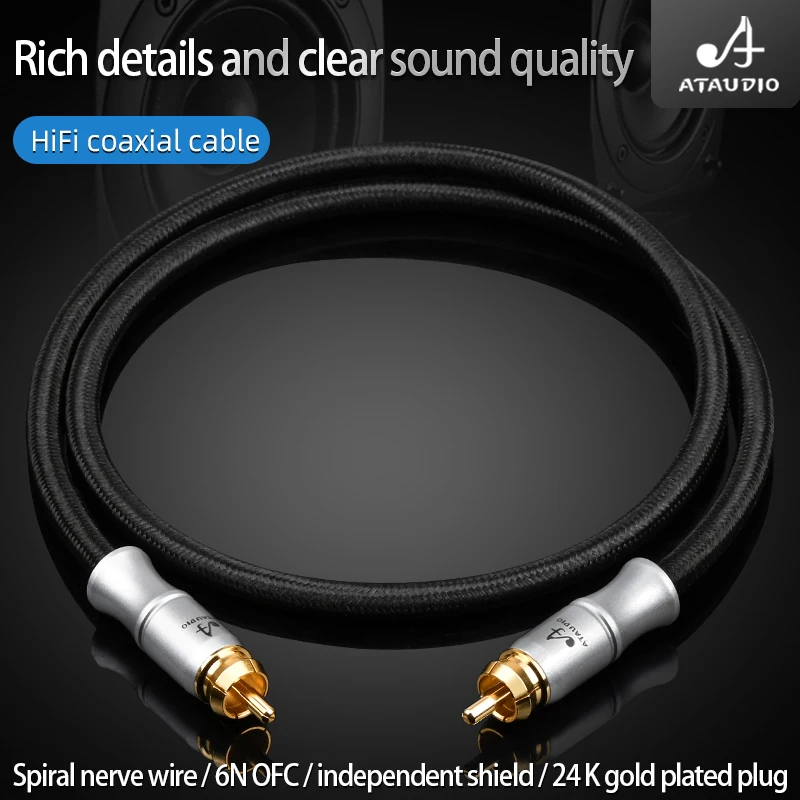 HiFi RCA Coaxial Cable Male Stereo Connector 6N OFC Spiral Nerve Cable Independent Shielding for Mixer Amplifier PA