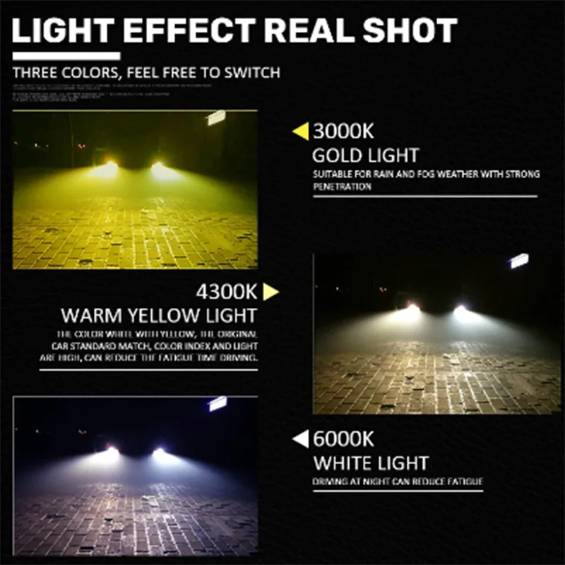 TCYATO  H4 LED H7 3 Color Changing Car Headlights Fog Lights 3000K 4500K 6500K Flash 80W Auto Lights 2 PCS H1 H3 H11 9005 H13