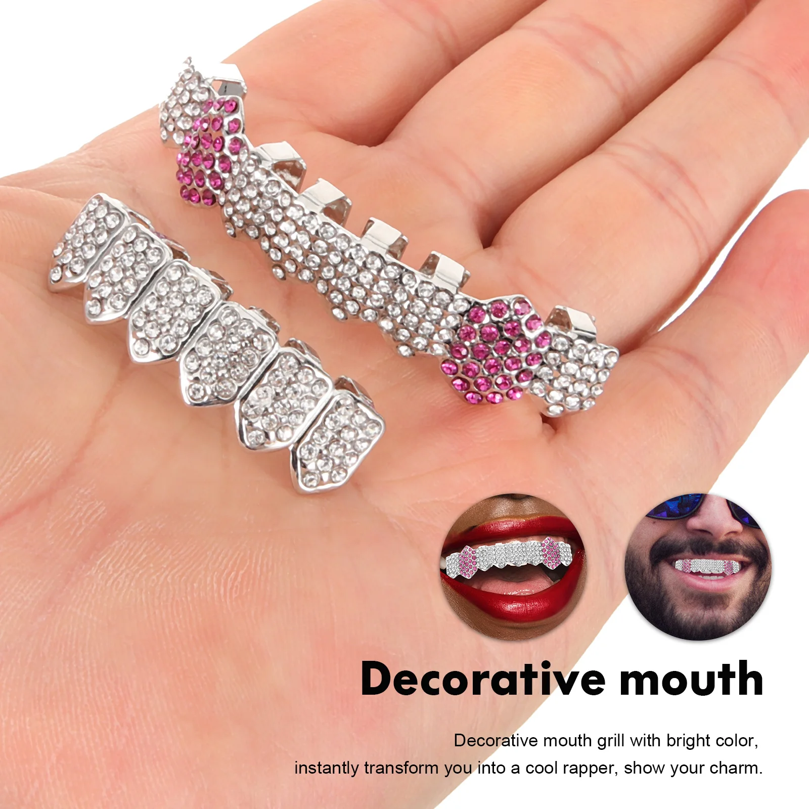 1Set Hip Hop Teeth Grills Easy to Use Portable Design Fashion Grill Teeth Jewelry for Men Women Cosplay Hip-Pop Accessories