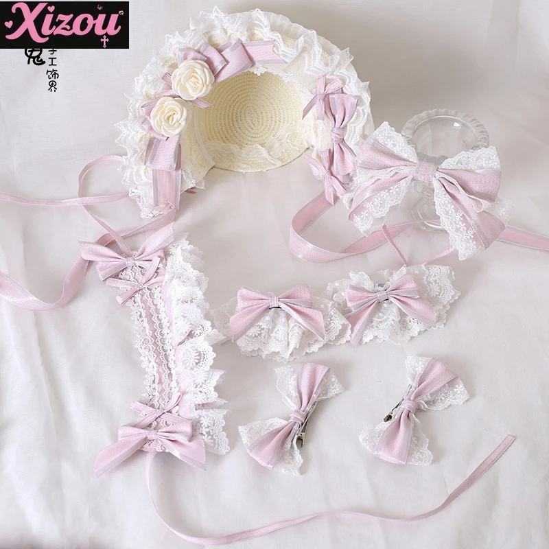 Original Handmade Light Pink Bonnet Lolita Lace Headband Lolita Headband Series Small Objects Hand Sleeves Women