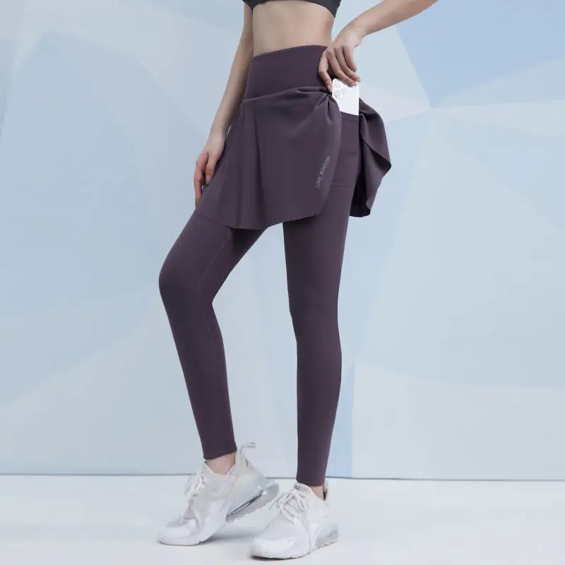 Pantalones de Yoga falsos para mujer, faldas de felpa, cintura alta, levantamiento de cadera, medias deportivas, correr, entrenamiento, tenis, Otoño e Invierno