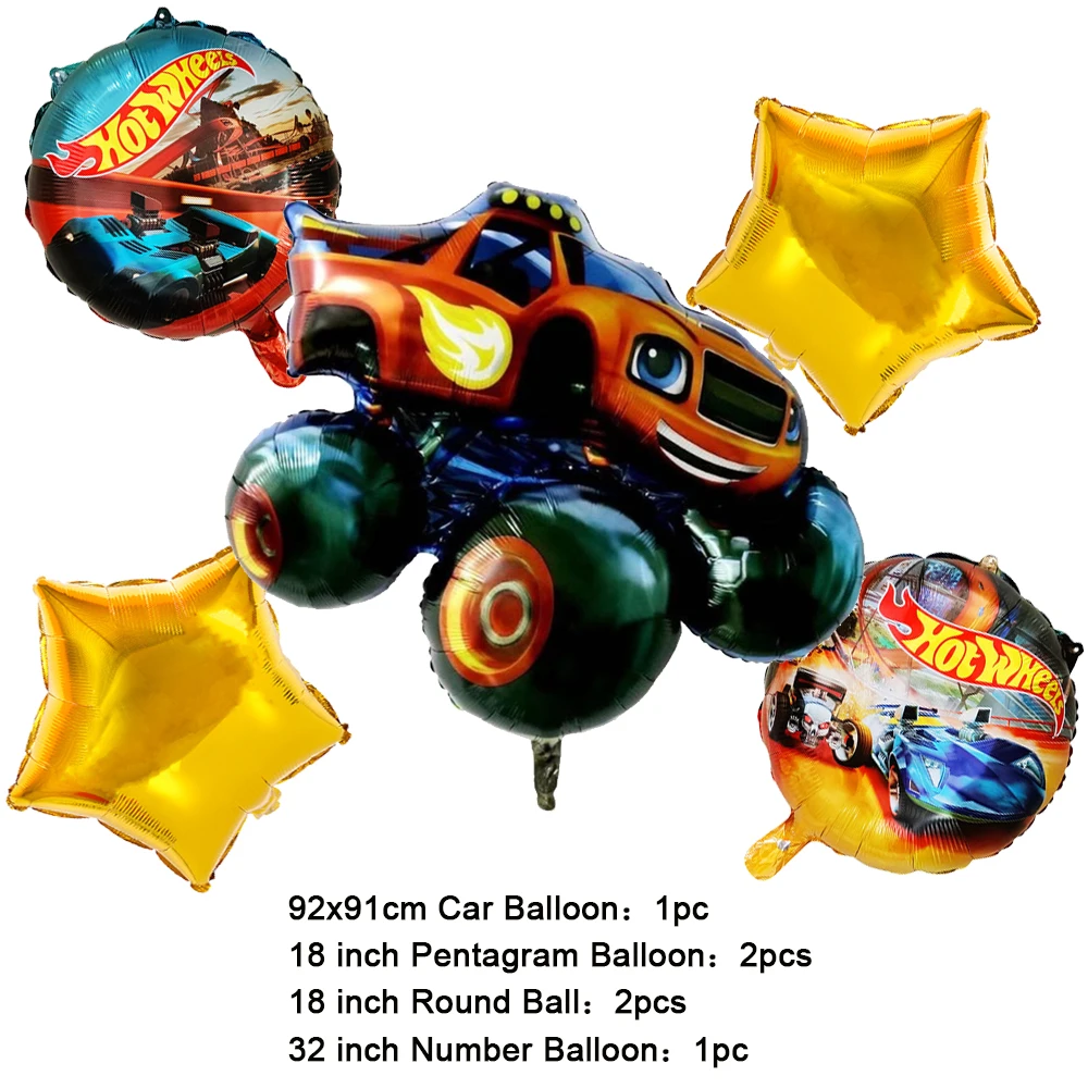 NEW Cartoon Monster Big Wheel Truck Theme Birthday Party Decoration Latex Aluminum Digital Balloon Baby Shower Boy Gift