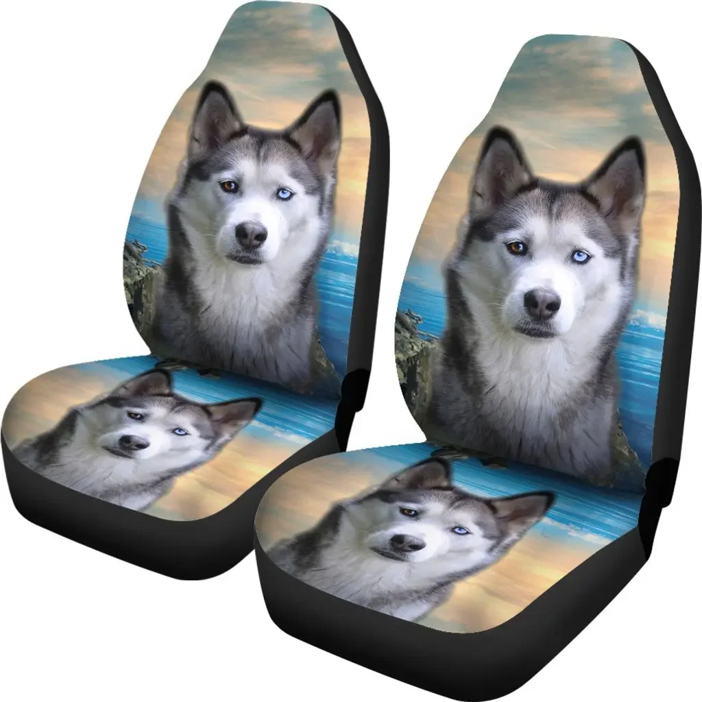 Siberian Husky Print Car Seat Covers Set 2 Pc, Car Accessories Seat Cover