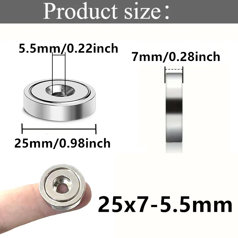 25x7mm Round Disc Countersunk Hole Magnets, Permanent Heavy Duty Magnet Perfect for Home Refrigerators, Tool Room, Craft, Office