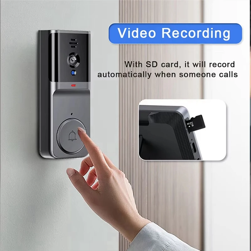 AAAEL-Video Doorbell With 4.3 Inch IPS Screen 2-Way Audio 2.4Ghz Visual Intercom Recording Doorbell Camera With Antenna