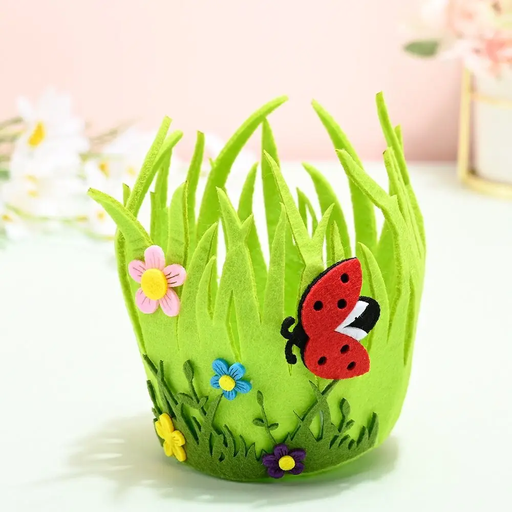 Desktop Ornament Non Woven Easter Decoration Ornament Portable Reuseable Round Basket Cute Creative Storage Basket Home