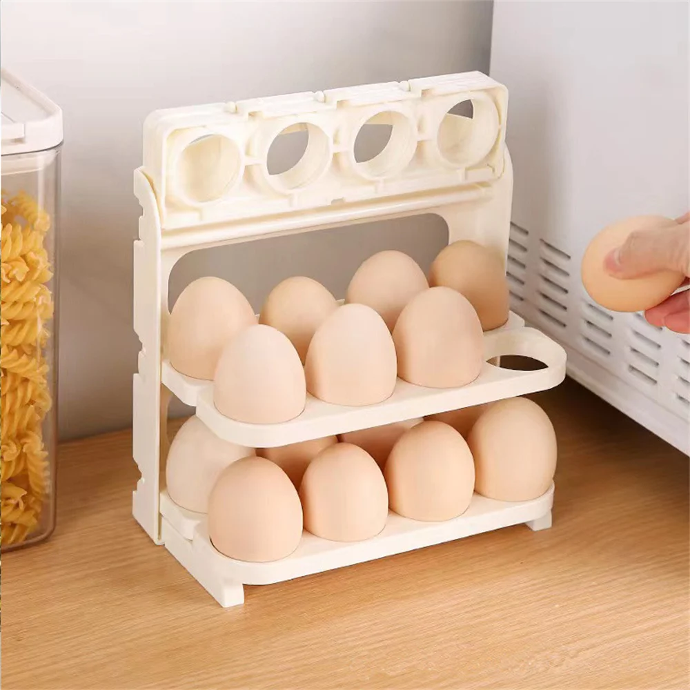 3 Layer Foldable Egg Storage Box Organizer For Refrigerator Refrigerator Side Door Kitchen Egg Organizer Holder Food Storage