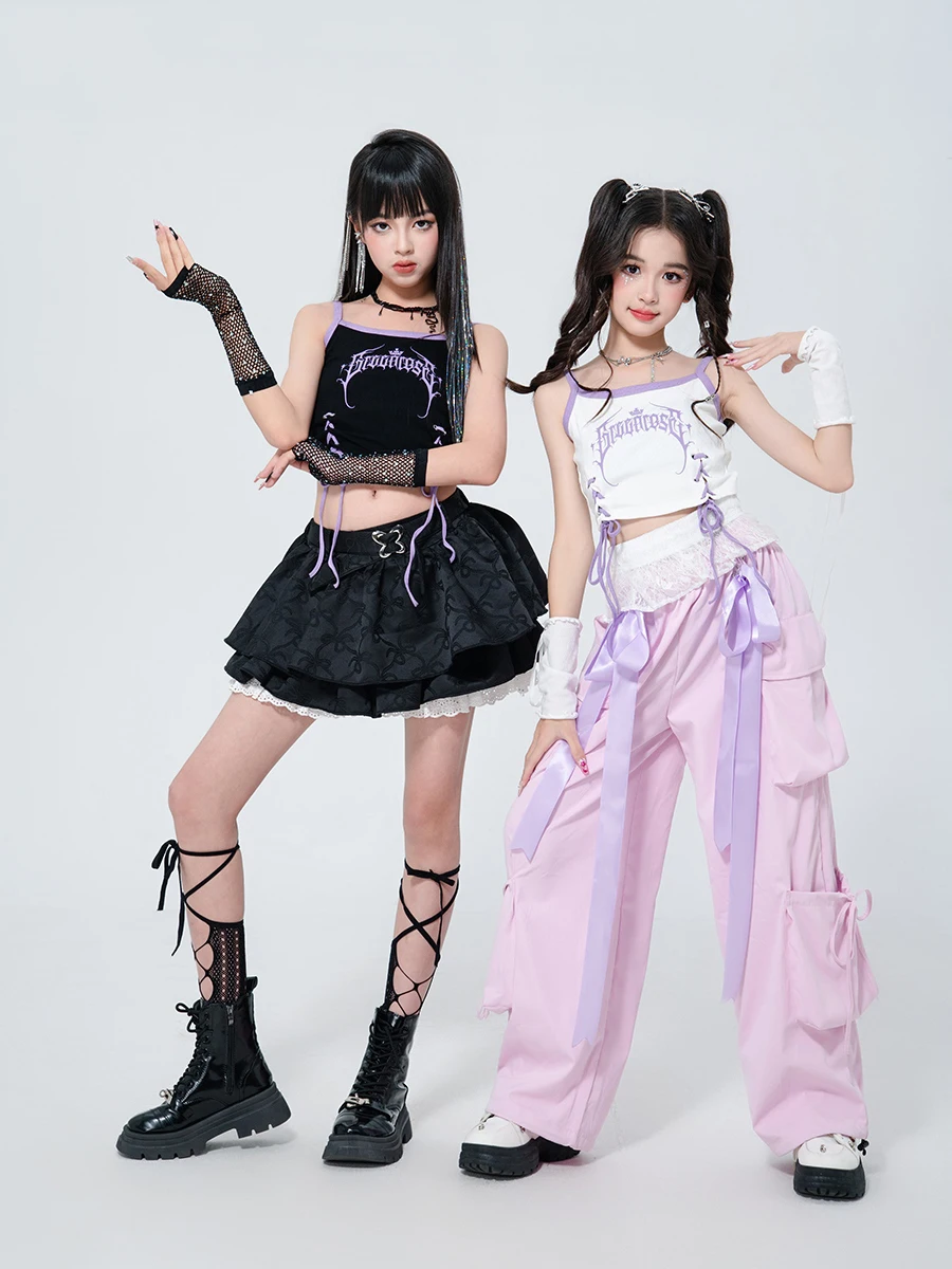 2025 kinder Ballsaal Hip Hop Dance Kostüme Für Mädchen Weste Lose Hosen Outfits Mode Jazz Dance Performance Bühne Kleidung