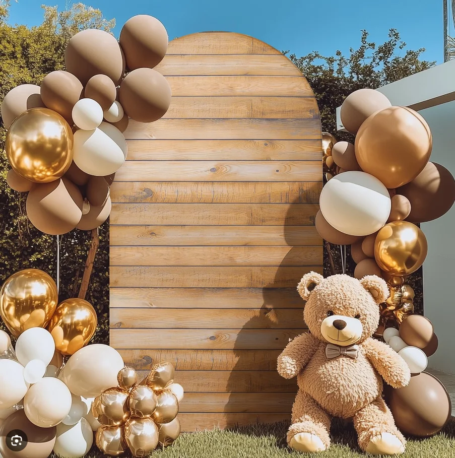 البني نسيج خشبي غطاء قوس خلفية عيد ميلاد الزفاف خلفية ريفي مزرعة حفلة استوديو الصور عرض الطفل كشك على الوجهين