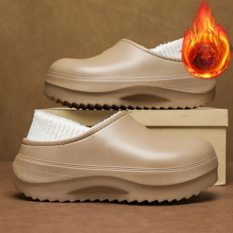 

Unisex Plush Clogs Mens Winter Warm Cotton Slippers for Womens Casual House Slides Anti-slippery Waterproof Trendy Cotton Shoes