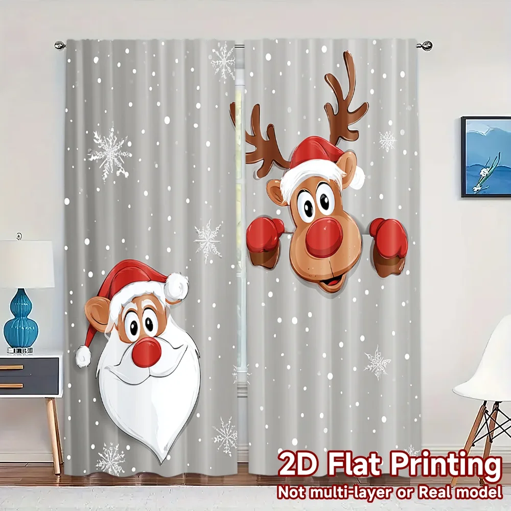 2D Flat Printing,JIT 2pcs, Curtains (Without Rod) Festive Fridge Fun Creative Modern Curtains Polyester Easy Install Curtains