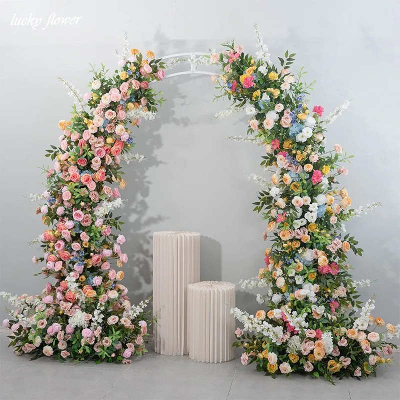 Luxury Horn Shape Flower Row Artificial Flowers Wedding Decoration Floral Backdrop Decor Long Flower Row Arch Decor Party Props