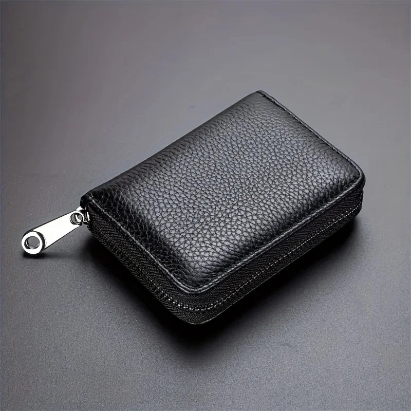 Mini portafoglio uomo multi-carta classico minimalista, portamonete da donna con blocco RFID con cerniera, porta carte di credito unisex in tinta unita