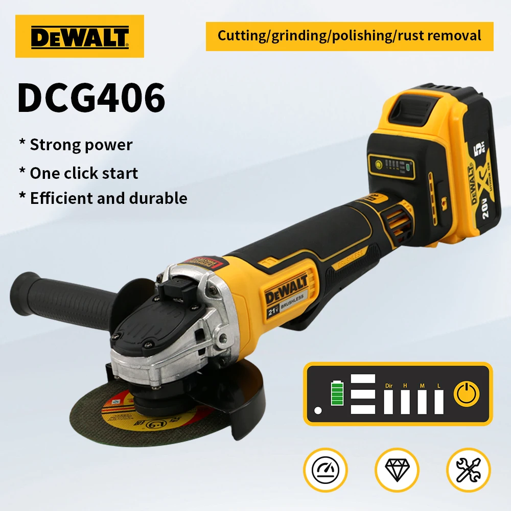 

DEWALT DCG406 100/125MM Brushless Angle Grinder Metal /Wood/Pipe Cutting Charging Polishing Grinding Machine Power Tools