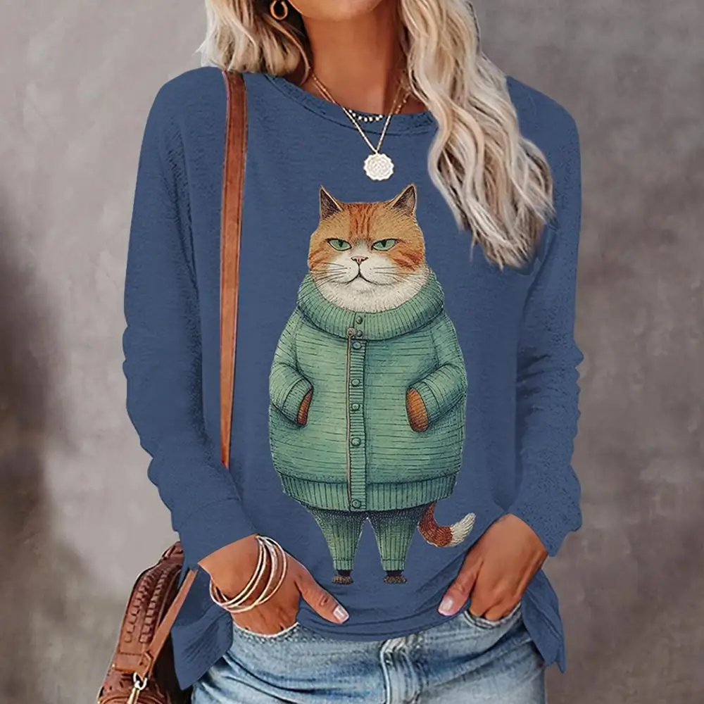 Autumn/Winter Long Sleeve T-Shirts For Women Funny Animals Print Female Kawaii O-Neck Pullover Woman Clothing Fashions Tops New