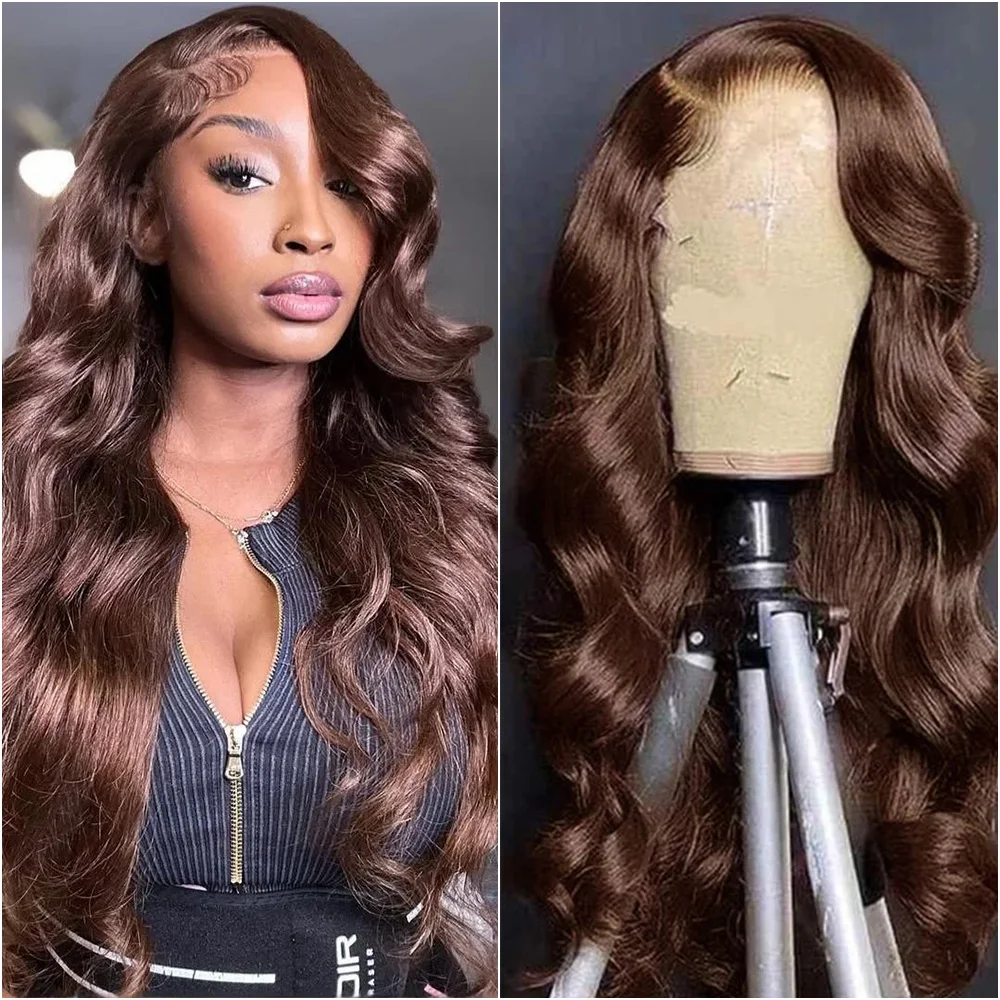 

Парик из натуральных волос 13x4 HD, шоколадно-коричневый, с волнистыми прядями, на кружевной основе, плотность 220, прозрачный кружевной фронтальный парик 13x6 для женщин, 30-40 дюймов