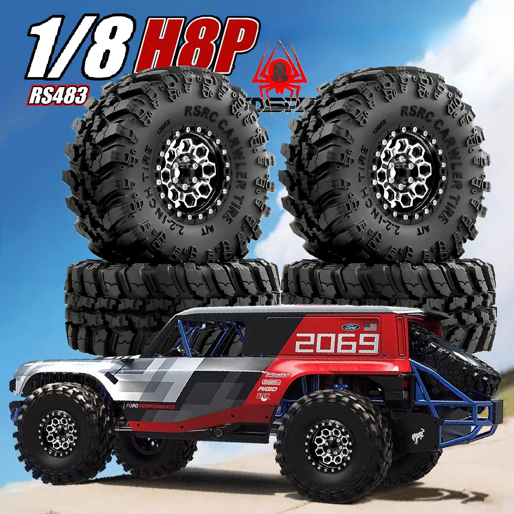 4 Stück 136mm Crawler-Reifen 2,2-Zoll-Felge 12mm Radhex für RC Crawler Auto 1/8 Hyper GO MJX H8P 1/7 CK5811 Metall-Upgrade-Teile