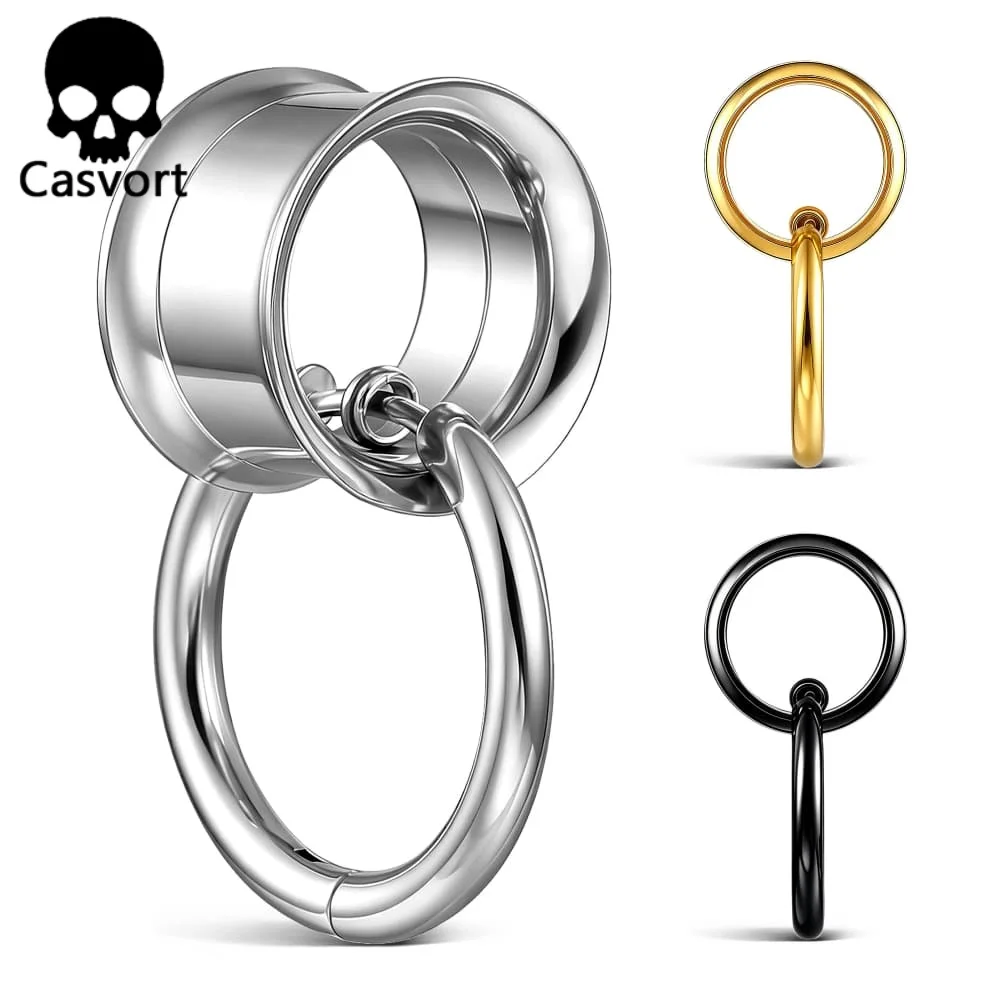 Casvort 2er-Set Edelstahl Ohr-Tunnel, Gauges, Hoop-Ohrringe, Ohrstöpsel mit Schraubverschluss, Expander mit Innenring, Piercing-Schmuck